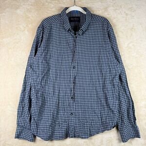 Robert Graham Men's Tailored Fit Blue Gray Gingham Long Sleeve Button Down 2XL